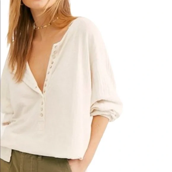 Free People We The Free Back At It Henley In Cream - Picture 2 of 13